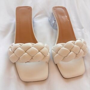 White Braided Strap Clear Block
Heel Slides